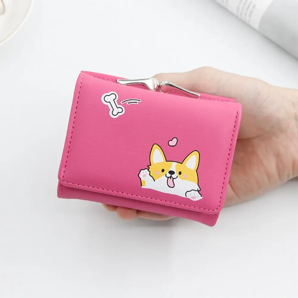 

Multiple Card Slots Credit Card Clip Folded Bag PU Leather Card Holder Women Wallet Cartoon Shiba Inu Wallet Short Coin Purse