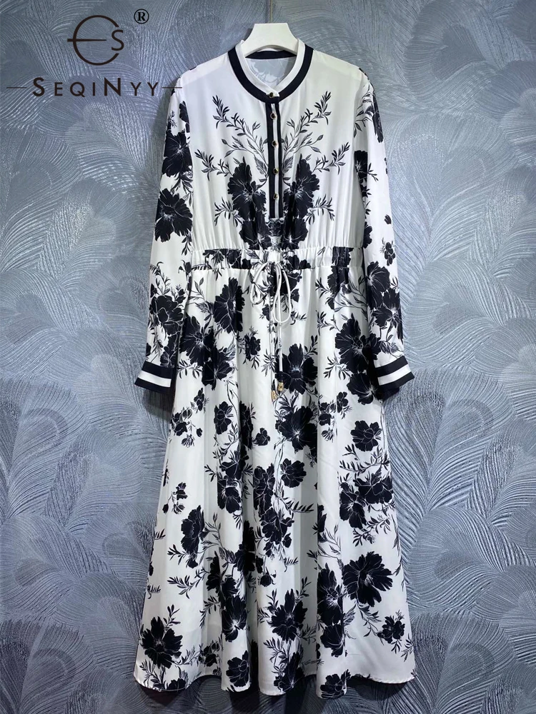 Женское элегантное платье-миди SEQINYY, черное платье с цветочным принтом, повседневное модельное винтажное платье в стиле High Street, Новая мода на весну и лето
Женское элегантное платье-миди SEQINYY, черное платье с цветочным принтом, повседневное модельное винтажное платье в стиле High Street, Новая мода на весну и лето
