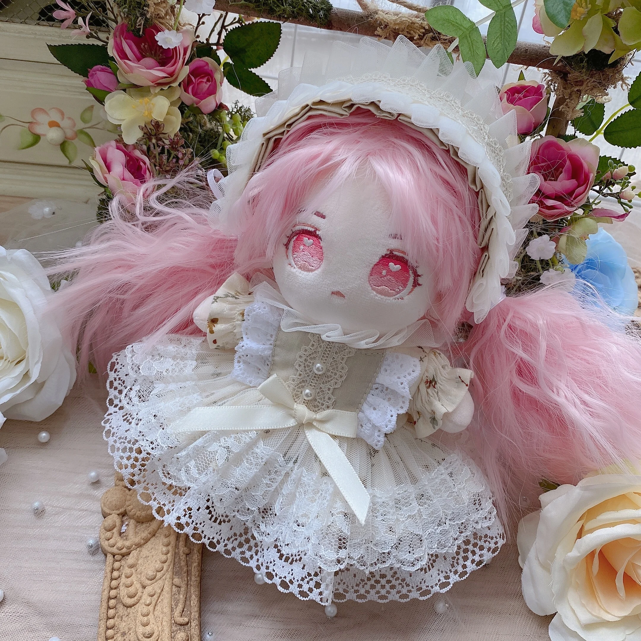 

Handmade 2pc 20CM Doll Clothes Gorgeous Lace Princess Dress Headband 15/20/40cm Plush Dolls Outfit Doll's Accessories Cos Suit