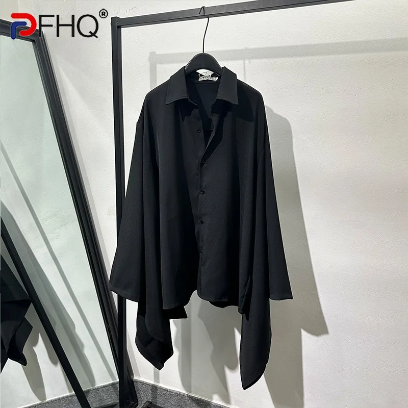 

PFHQ Men's Spring Darkwear Loose Flare Sleeves Shirts Casual Popular Personalized Niche Design Button Irregular New Tops 21Z3679