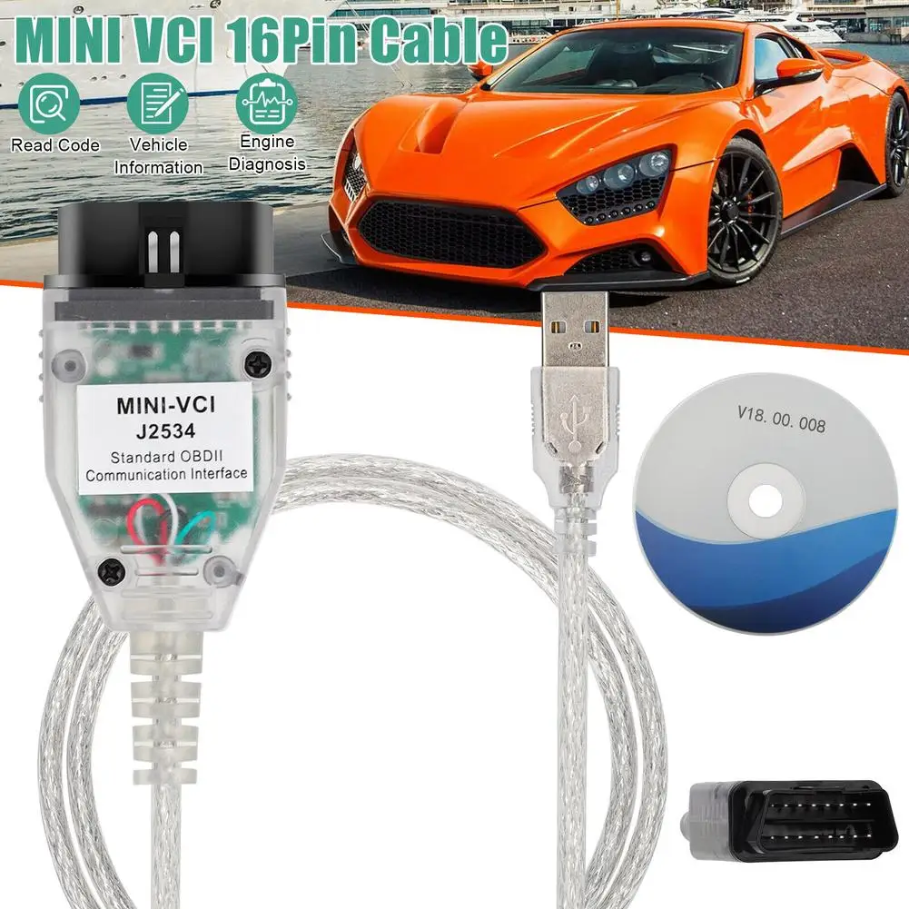 

MINI VCI J2534 OBD2 Car Diagnostic Cable OBD2 Firmware V1.4.1 16 Pin VCI OBD2 USB Interface Scanning Cable