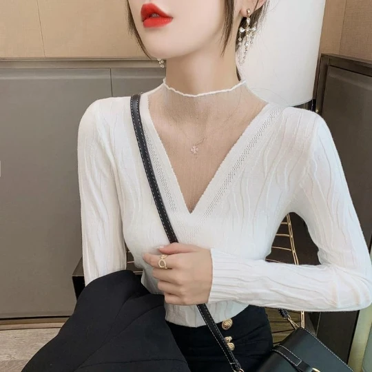 Женский трикотажный свитер, белая блузка с V-образным вырезом, джемпер для девушек на осень, 2023
Женский трикотажный свитер, белая блузка с V-образным вырезом, джемпер для девушек на осень, 2023