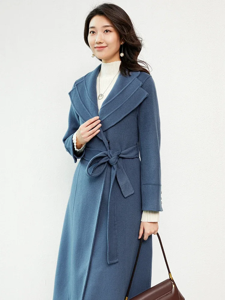 

Hepburn Style Double-Sided Cashmere Coat for Women, New Korean Version, Woolen Coat with a High-end Feel, 100% Wool