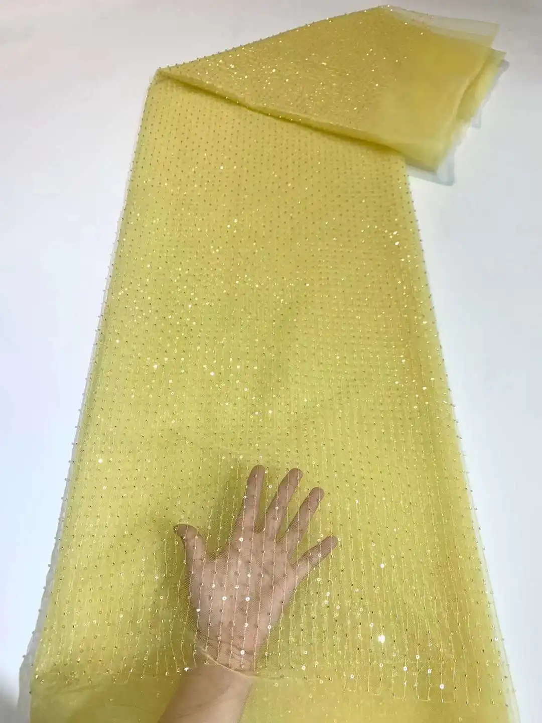Yellow Color New Arrival Fashion French Mesh Embroidery Lace Fabric African Nigerian Sequins Lace Fabric For Wedding Dress
Yellow Color New Arrival Fashion French Mesh Embroidery Lace Fabric African Nigerian Sequins Lace Fabric For Wedding Dress