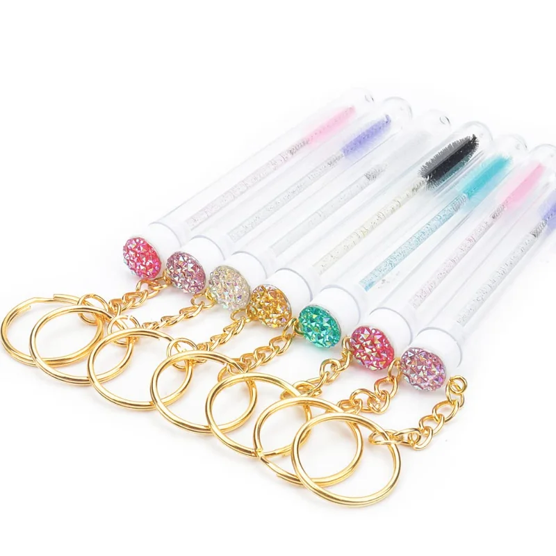 

10pcs Disposable Eyelash Brush Tube with Keychain Diamond Reusable Lash Spoolies Wands Tube Eyebrow Brush Replaceable Dust-proof