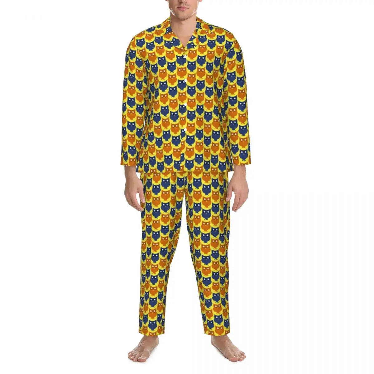 

Pajamas Mens Owl Design Room Nightwear Lil hatchling Print 2 Piece Casual Pajama Sets Long Sleeves Romantic Oversized Home Suit