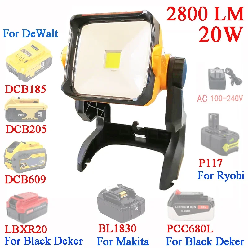 20W LED Working Lamp 2800 Lumins Light For Dewalt For Makita For Porter Cable For Black Decker For Ryobi 18V 20V Lithium Battery
20W LED Working Lamp 2800 Lumins Light For Dewalt For Makita For Porter Cable For Black Decker For Ryobi 18V 20V Lithium Battery