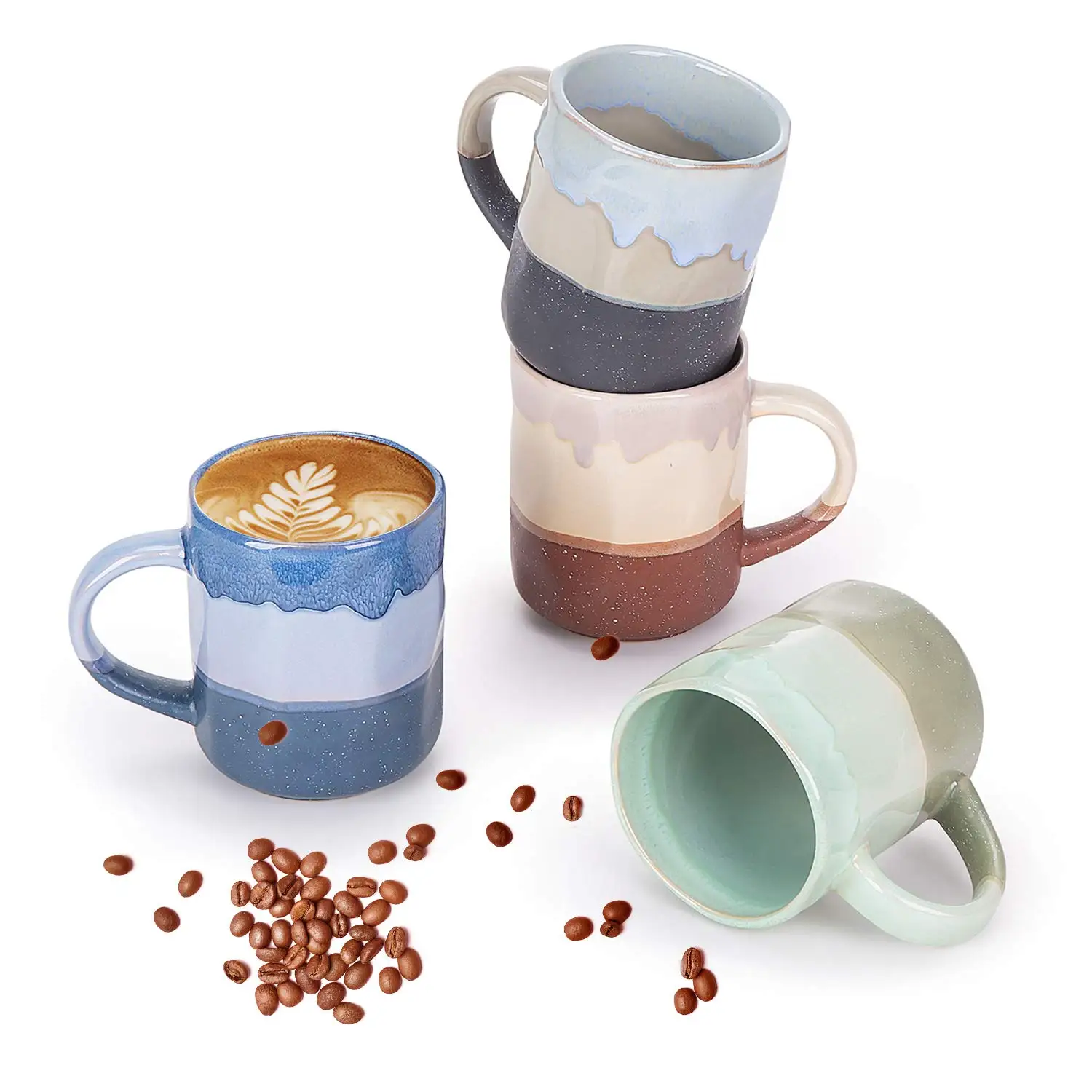 

Cutiset 15 Ounce Ceramic Lava Mugs,Unique Glazed Microwave Safe And Oven Safe Coffee Mug Set Of 4,Multicolor
