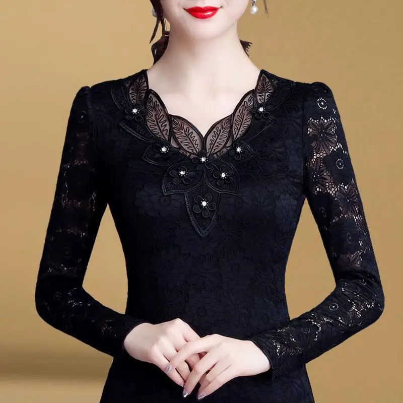 Thin/Thick New Autumn Winter Long Sleeved Lace Hollow Out T-shirt for Women's Outerwear Bottoming Top L-4XL
Thin/Thick New Autumn Winter Long Sleeved Lace Hollow Out T-shirt for Women's Outerwear Bottoming Top L-4XL