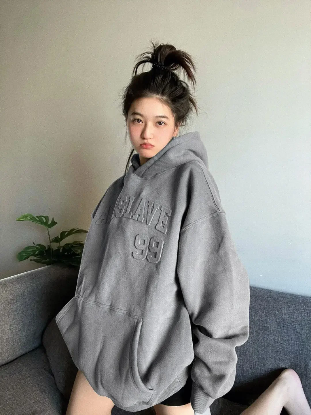 

Hooded Female Clothes Pullovers Baggy Letter Printing Long Grunge Loose Hoodies Text Sweatshirts for Women Tops Grey Y2k Style E