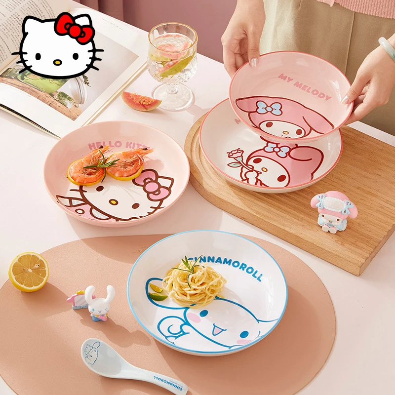 

8-дюймовая тарелка Sanrio HelloKitty MyMelody Cinnamoroll Kawaii аниме девочка Бытовая Керамическая Посуда без ожогов и посуда подарок
