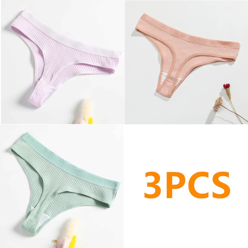 

3 Pcs G-string Panties Cotton Women Underwear Sexy Panties Female Underpants Thong Solid Color Girl Pantys Lingerie Low-Rise