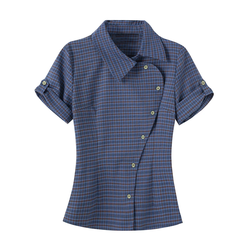 Genayooa Vintage Plaid Casual Shirt Women Short Sleeve Y2k Tops Japanese 2000s Summer Shirt Irregular American Retro 90s Tshirts 34 Sa988d884e34d45dd8f0f6bb13676f2adw