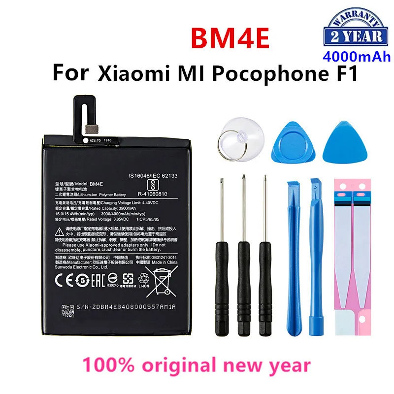 

100% Orginal BM4E 4000mAh Battery For Xiaomi MI Pocophone F1 BM4E High Quality Phone Replacement Batteries +Tools