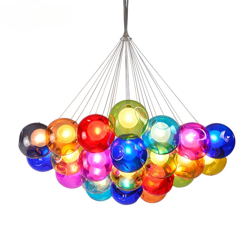 

SANDYHA Colorful Glass Chandeliers Lamp for Living Room Restaurant Lobby Loft LED G4 Bulb Lustre Salon Design Luxe Pendant Light