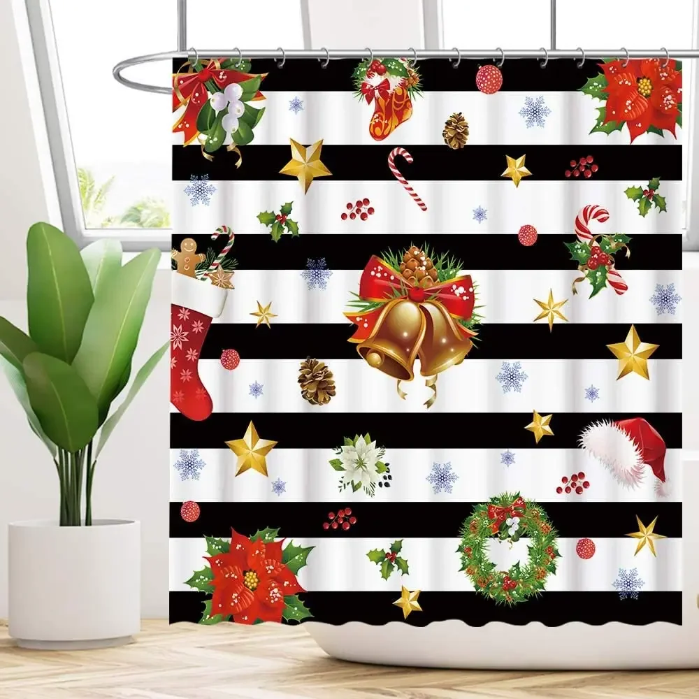 Рождественская черно-белая полосатая душевая занавеска с крючками, рождественские украшения, подарки, ванная комната, ванны, Декор, Полиэстеровая ткань
Рождественская черно-белая полосатая душевая занавеска с крючками, рождественские украшения, подарки, ванная комната, ванны, Декор, Полиэстеровая ткань
