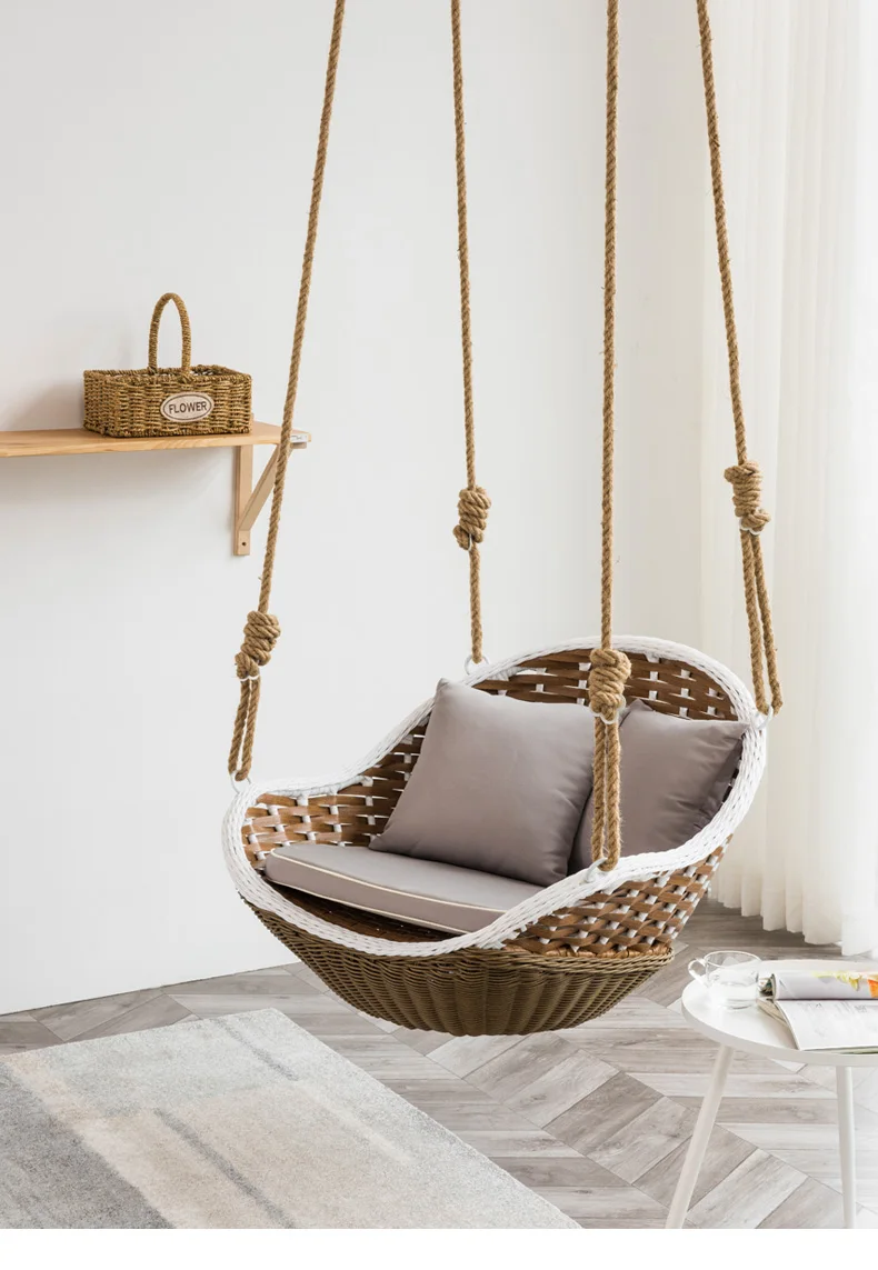 

Hanging basket rattan chair indoor household hammock single double swing balcony rocking chair drop bird's nest spider plant laz