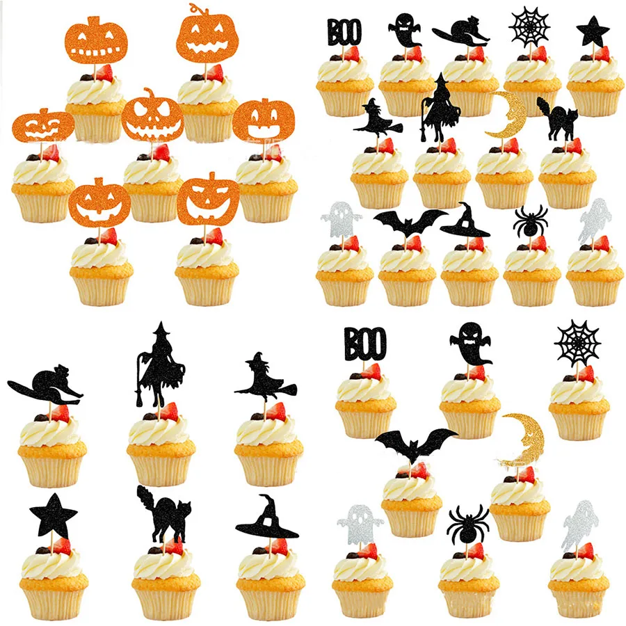 

Halloween Cake Toppers Pumpkin Bat Baked Cupcake Decor Ghost Festival Cupcake Topper Happy Halloween Birthday Party Cake Decor