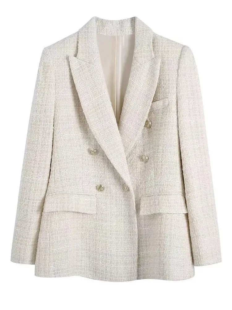 2023 Stylish Beige Pockets Double Breasted Tweed Jacket Women Fashion Turn-down Collar Coat Outerwear Female Chic
2023 Stylish Beige Pockets Double Breasted Tweed Jacket Women Fashion Turn-down Collar Coat Outerwear Female Chic