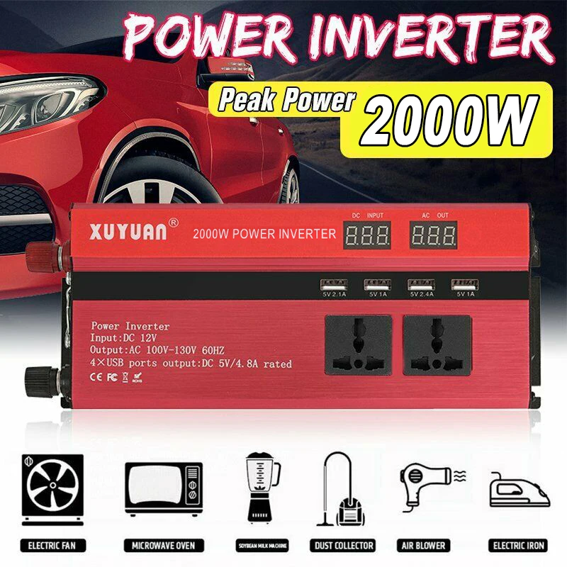 Car Inverter 12v 220v 2000W Voltage Transformer Car Converter 12 to 220 Inversor Auto Power Inverter Charger Adapter Display
Car Inverter 12v 220v 2000W Voltage Transformer Car Converter 12 to 220 Inversor Auto Power Inverter Charger Adapter Display