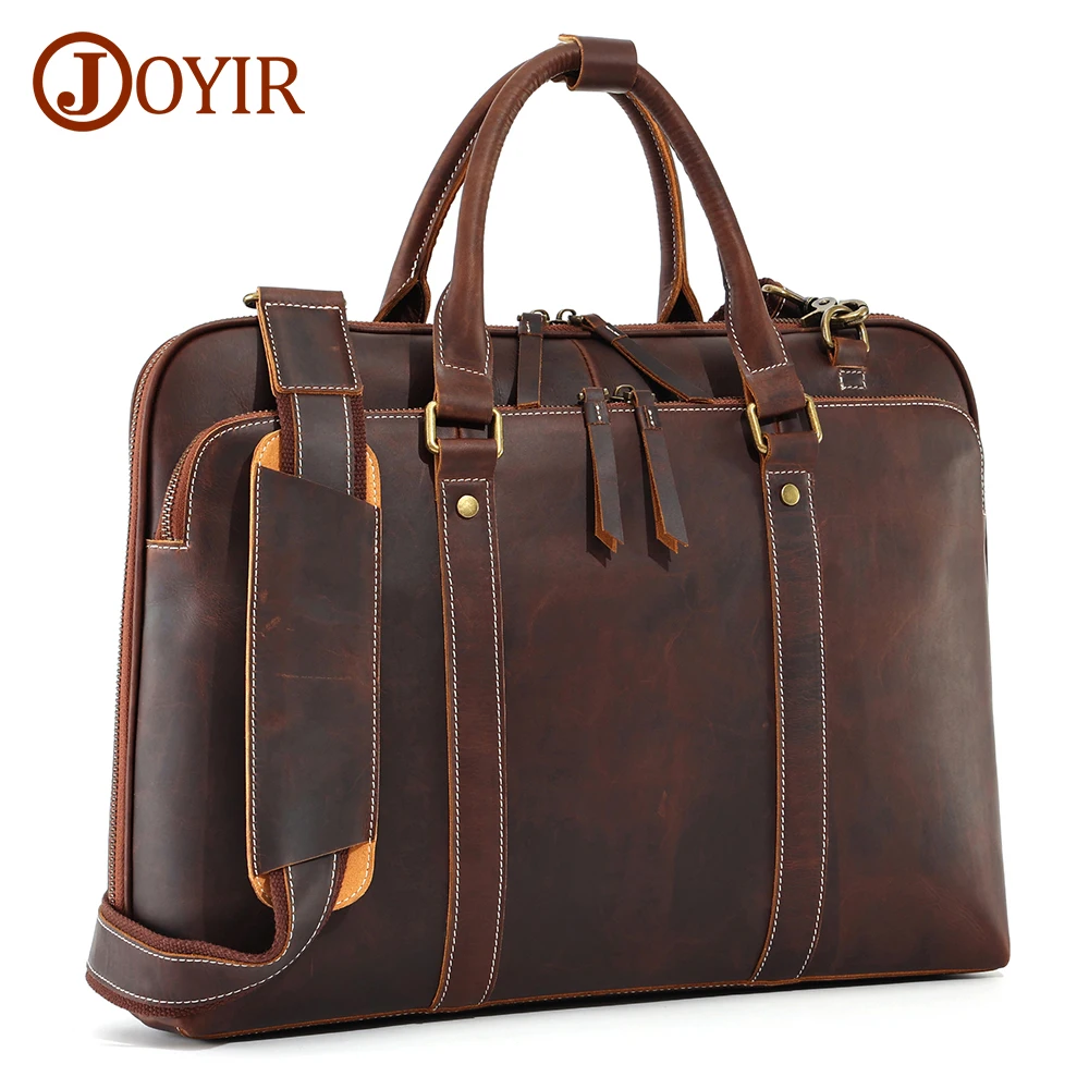 

JOYIR Genuine Leather Business Men Briefcase Bag for 15.6" Laptop Cowhide Shoulder Messenger Bag Quality Office Tote Handbags