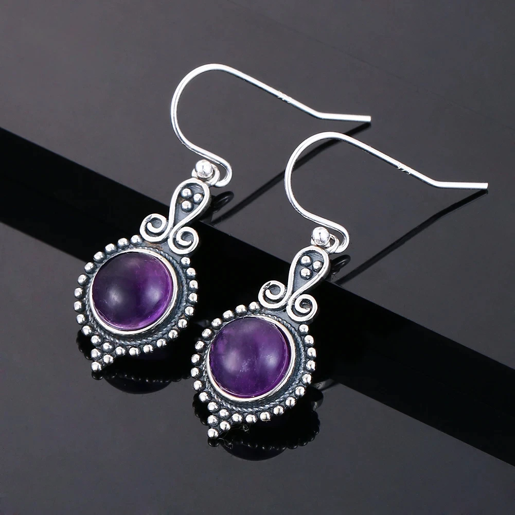 

925 Sterling Silver Earrings Vintage Amethyst Drop Earrings for Women Fashion Dangle Earrings Anniversary Party Gift Jewelry