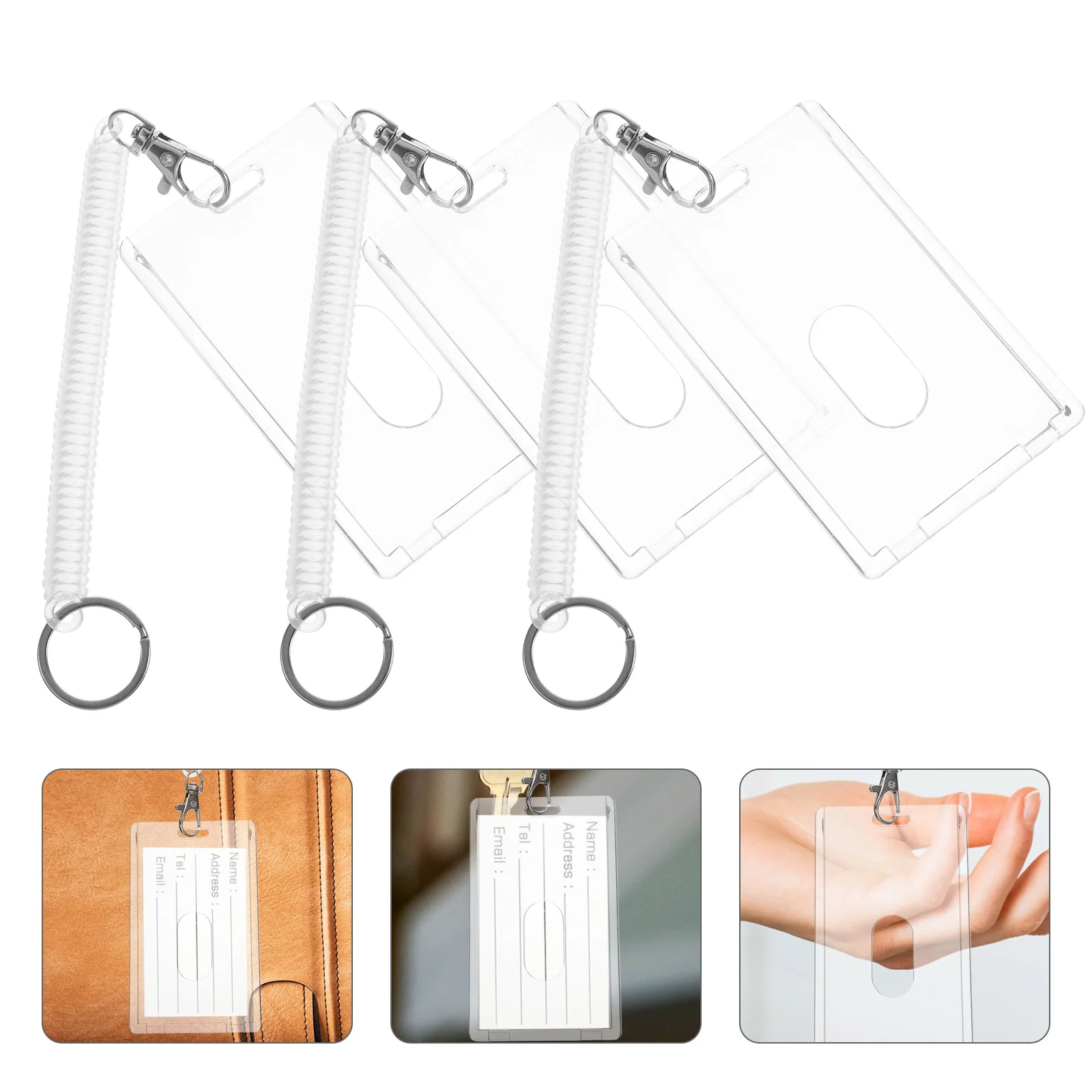 

5 Sets ID Card Holder Transparent Reusable Badge with Wrist Lanyard Wristband Name Protector Plastic Vertical Credit Sleeve