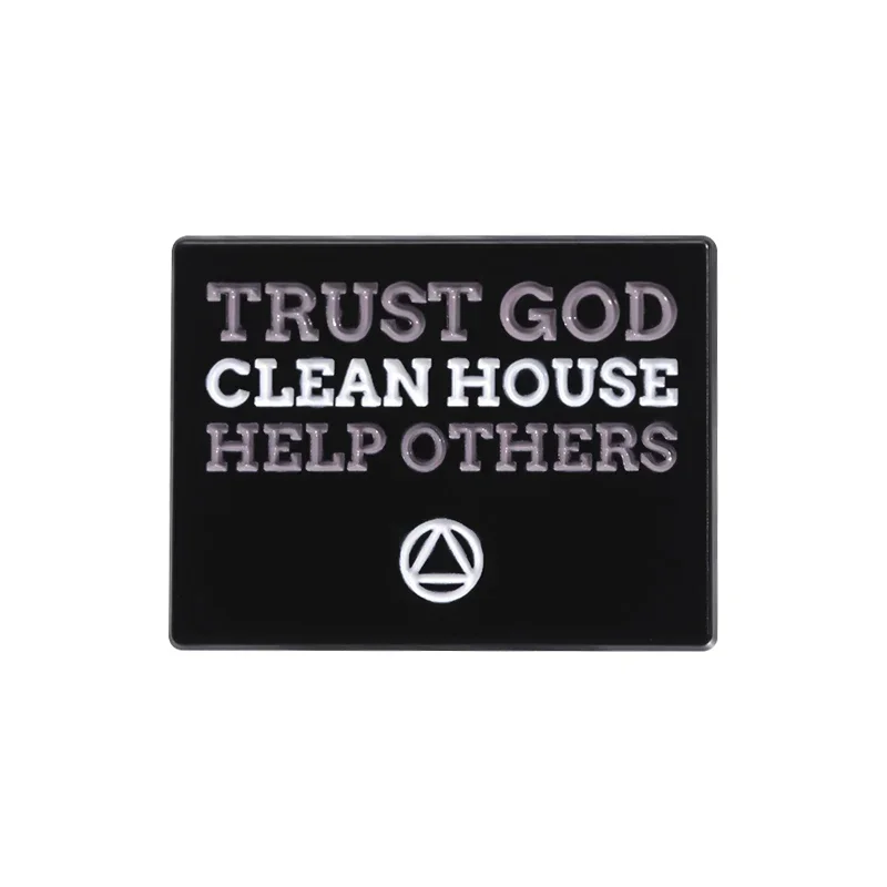 

Trust God Clean House Help Others Brooch Enamel Pins Decorative Shirt Lapel Badge Brooches Jewelry Accessories Gift for Friends