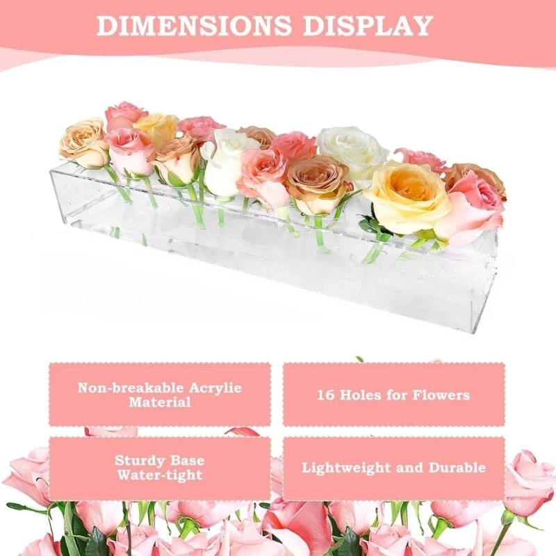 

16 Holes Rectangular Vase Clear Acrylic Flower Arrangement Vase Tabletop Decoration Wedding Centerpiece Home Decor