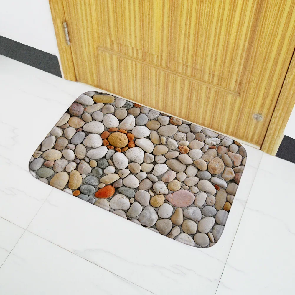 

Welcome Doormat 3D Cobblestone Printed Home Entrance Door Mat Soft Anti-Slip Bedroom Area Rug Flannel Living Room Carpet