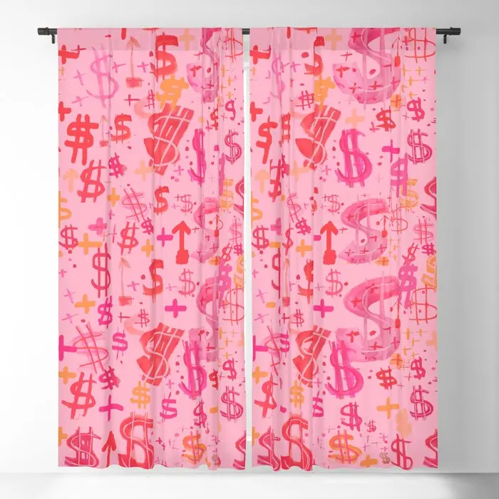 

Pink Dollar Signs Blackout Curtains 3D Print Window Curtains For Bedroom Living Room Decor Window Treatments