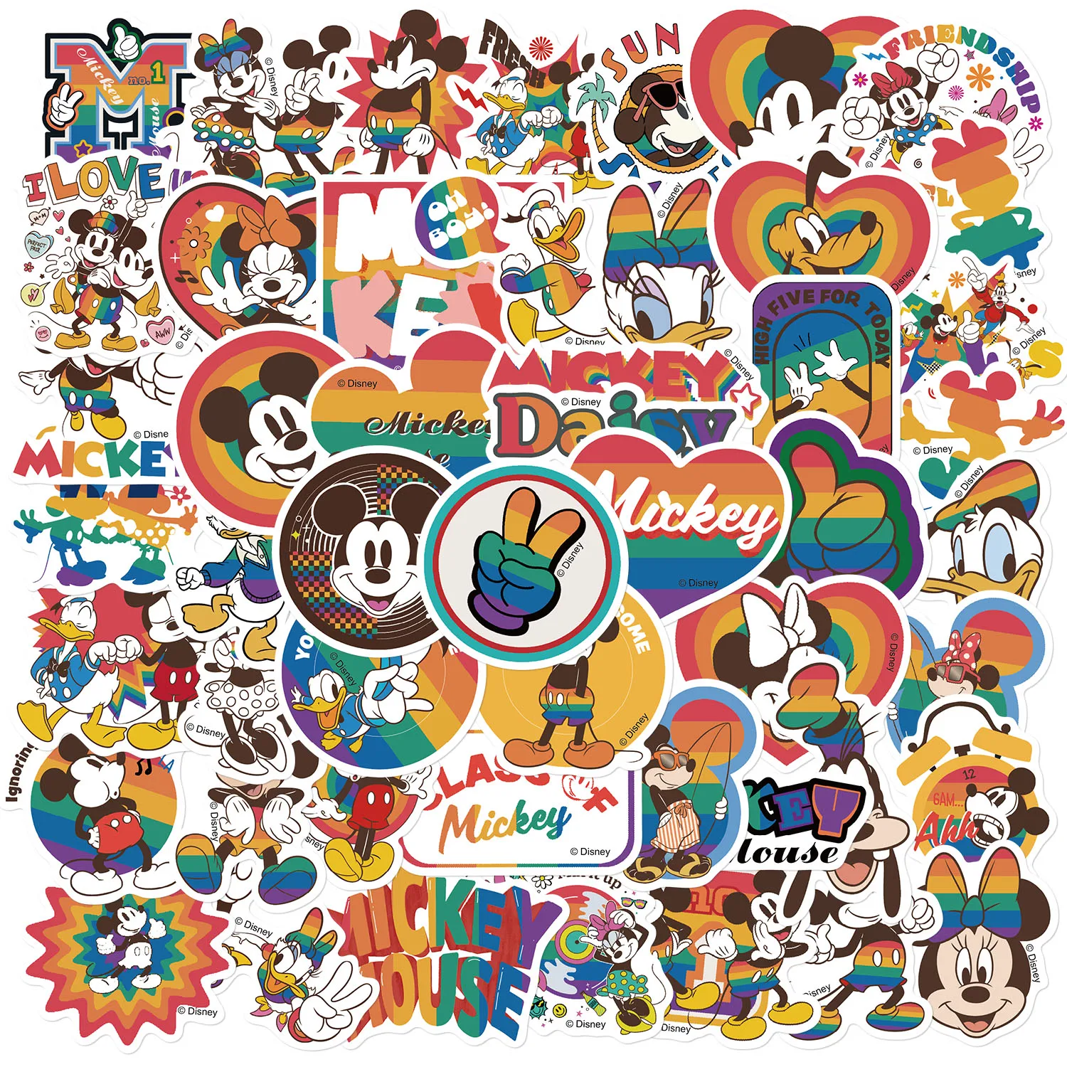 

50PCS Disney Colorful Mickey Minnie Stickers Cute Decal Phone Skateboard Guitar Scrapbook Luggage Cartoon Graffiti Sticker Toys