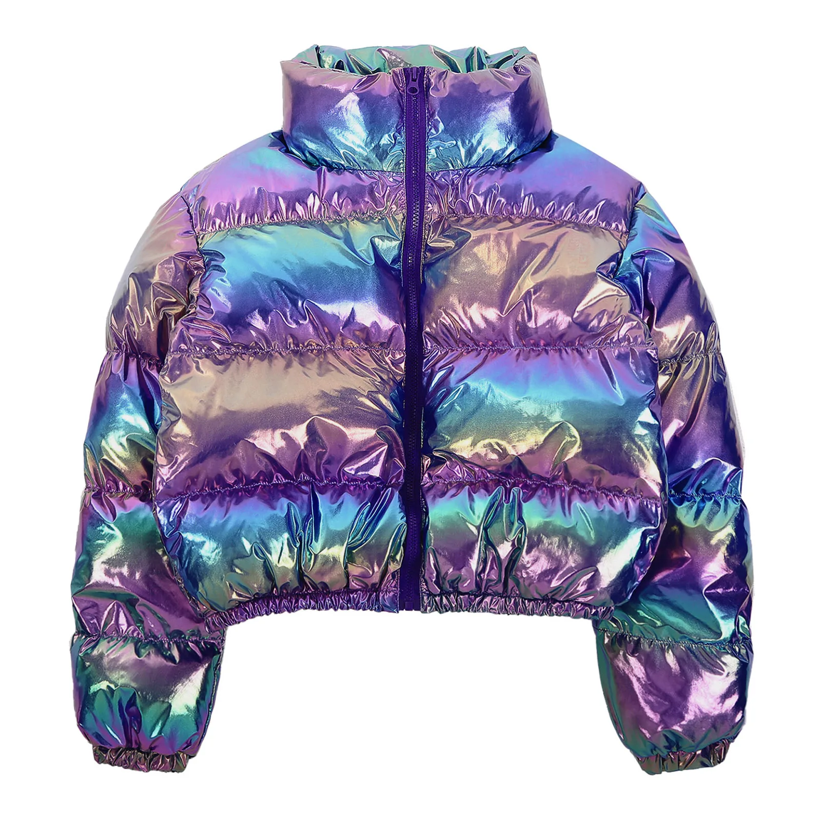 Women's Metallic Glossy Puffy Padded Jacket Quilted Outerwear Coat with Zipper Winter Stand Collar Outdoor Streetwear Women's Metallic Glossy Puffy Padded Jacket Quilted Outerwear Coat with Zipper Winter Stand Collar Outdoor Streetwear