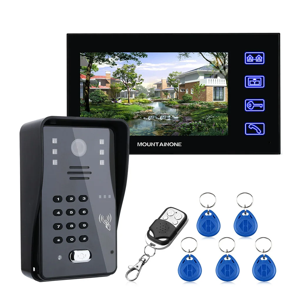 

New 7inch Video Door Phone Intercom Doorbell With RFID Password IR-CUT 1000TV Line Camera Wireless Remote Access Control System