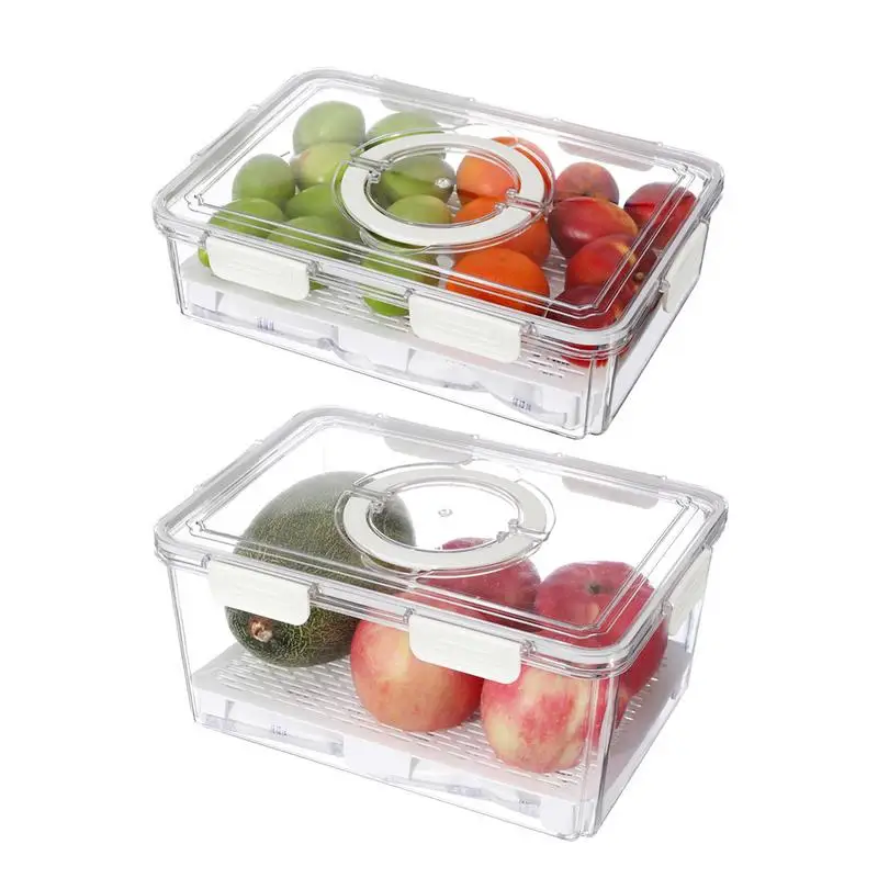 

Transparent Draining Storage Box with Lid Food Storage Container Stackable Freezer Bowl Leak-Proof Sealed Fresh Keeping Box