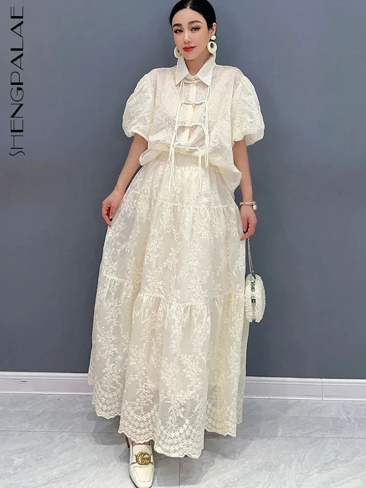 SHENGPALAE Two Piece Set Chinese Style Short Sleeved Lace Top And Gentle Elegant Long Skirt 2024 Summer Women's Clothes 5R9775
SHENGPALAE Two Piece Set Chinese Style Short Sleeved Lace Top And Gentle Elegant Long Skirt 2024 Summer Women's Clothes 5R9775