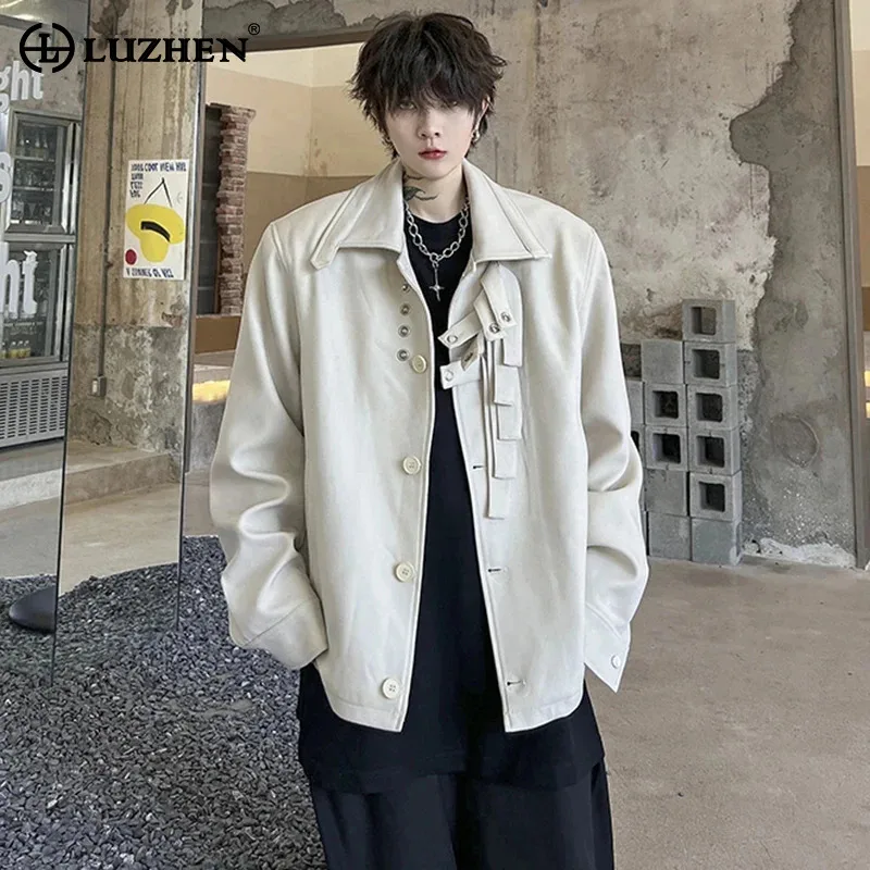 

LUZHEN High Street Stylish Design Men Casual Jacket 2024 Spring Shoulder Pad Coat Trendy Buttoned Decorate Free Shipping LZ1725