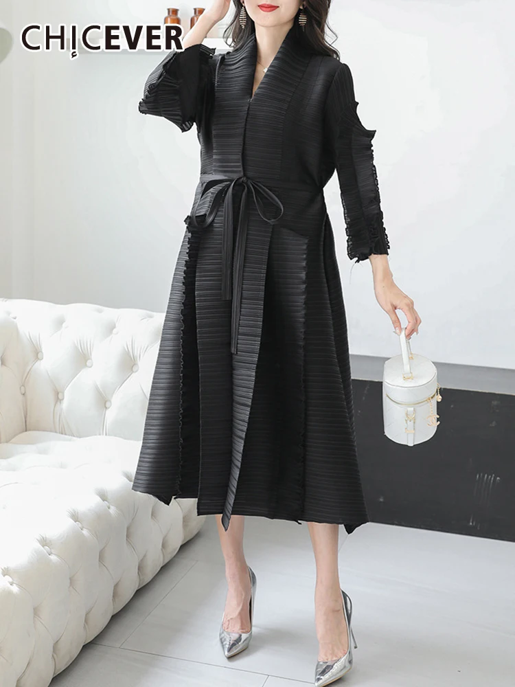 CHICEVER Folds Solid Dresses For Women V Neck Long Sleeve Patchwork Lace Up Vintage Temperament Summer Midi Dress Female 2023
CHICEVER Folds Solid Dresses For Women V Neck Long Sleeve Patchwork Lace Up Vintage Temperament Summer Midi Dress Female 2023