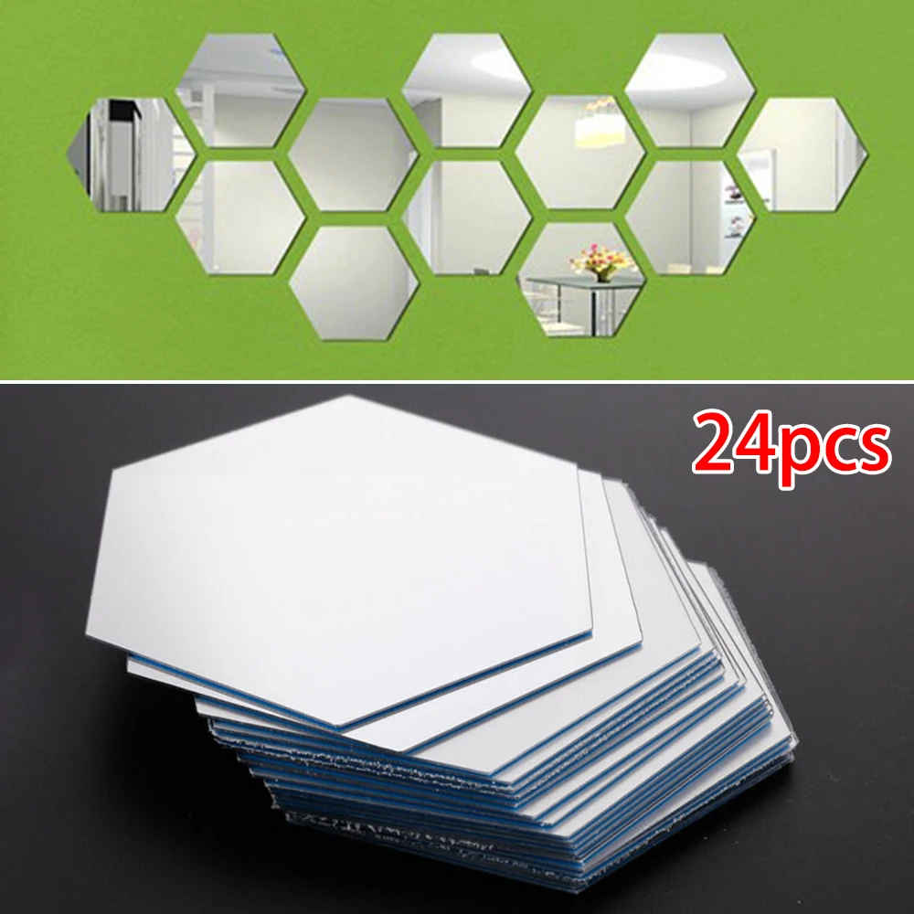 

24pcs Hexagon Mirror Sticker SelfAdhesive Mosaic Tiles PS Bathroom Decorate 80*70*40mm Mirror Stickers For Living Room