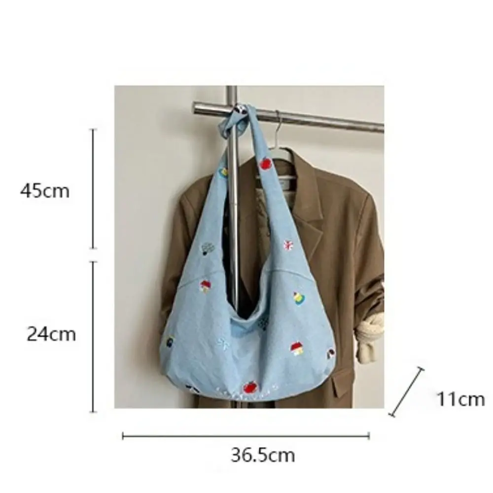 Zipper Closure Shoulder Bag Embroidered Design Korean Style Canvas Bag Sweet Style Cute Design Large-capacity Bag Class Use Zipper Closure Shoulder Bag Embroidered Design Korean Style Canvas Bag Sweet Style Cute Design Large-capacity Bag Class Use