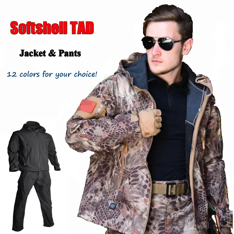 

TAD Softshell Fleece Jacket Tactical Army Coat Waterproof Jackets Camouflage Hunting Men Clothes Hiking Camping Windbreaker