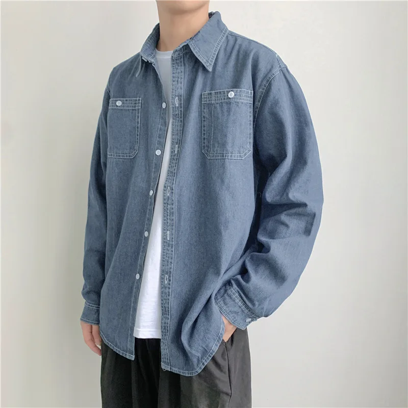 

Men's Clothing Men's Shirts Korean Popular Clothes Spring New Versatile Denim Shirt Long Sleeved Trendy Solid Casual Coat Tops