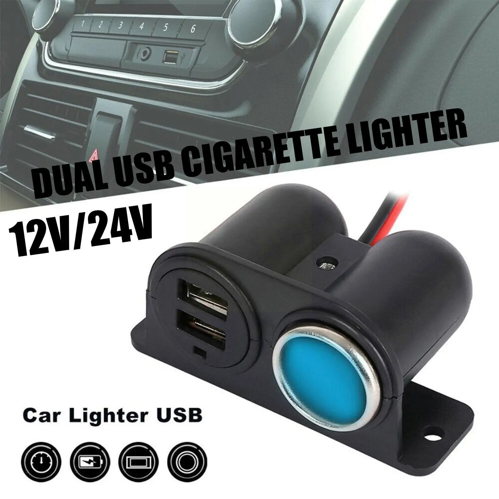 

Car Charger 12V/24V Car Cigarette Lighter Socket Splitter Power 3.1A USB Port Two Adapter 3100mA Car Charger Chargers F1T6