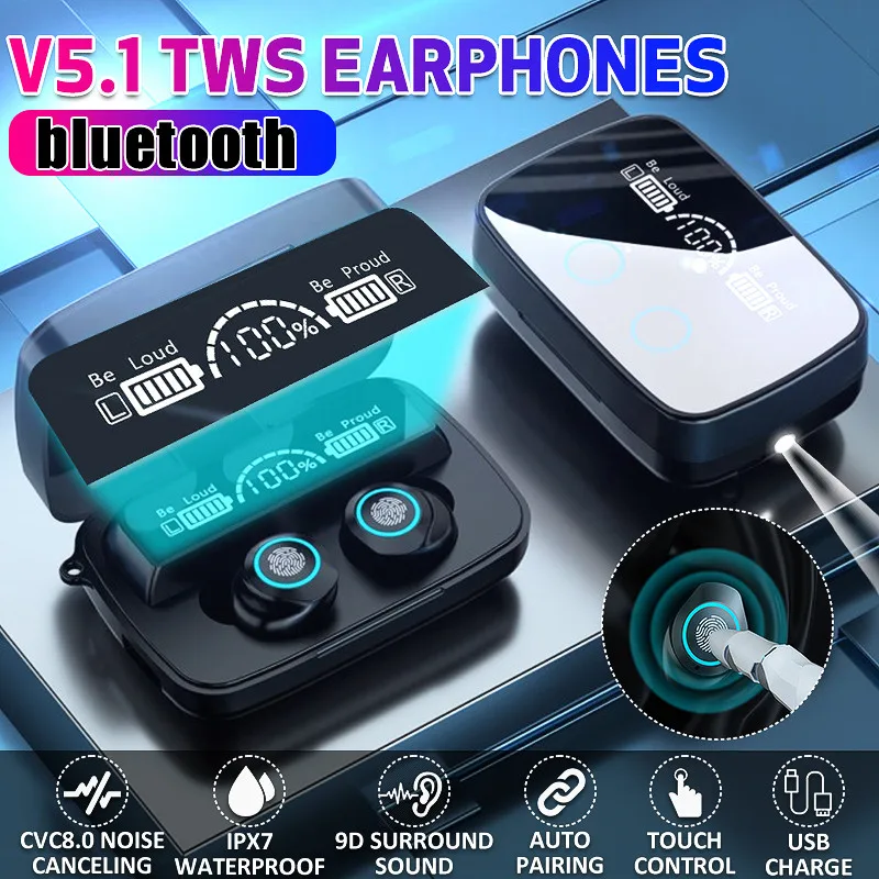 

TWS Bluetooth 5.1 Earphones 3500mAh Charging Box Wireless Headphone 9D Stereo Sports Waterproof Headsets Earbuds With Microphone