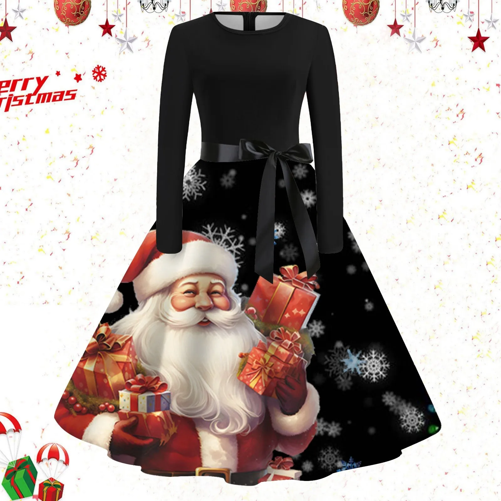 

Robe Pin up Vintage Femme 2023 Christmas Dresses Women Long Sleeve Santa Claus Tree Print Winter Holidays Party Rockabilly Dress