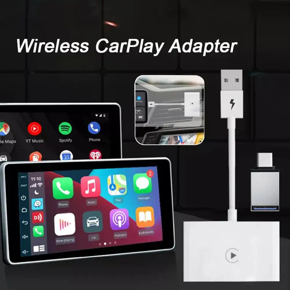 

Bluetooth Wireless Car Adapter For Iphone Plastic White Plug Play 5GHz WiFi Online Update Smart Box R3Z7