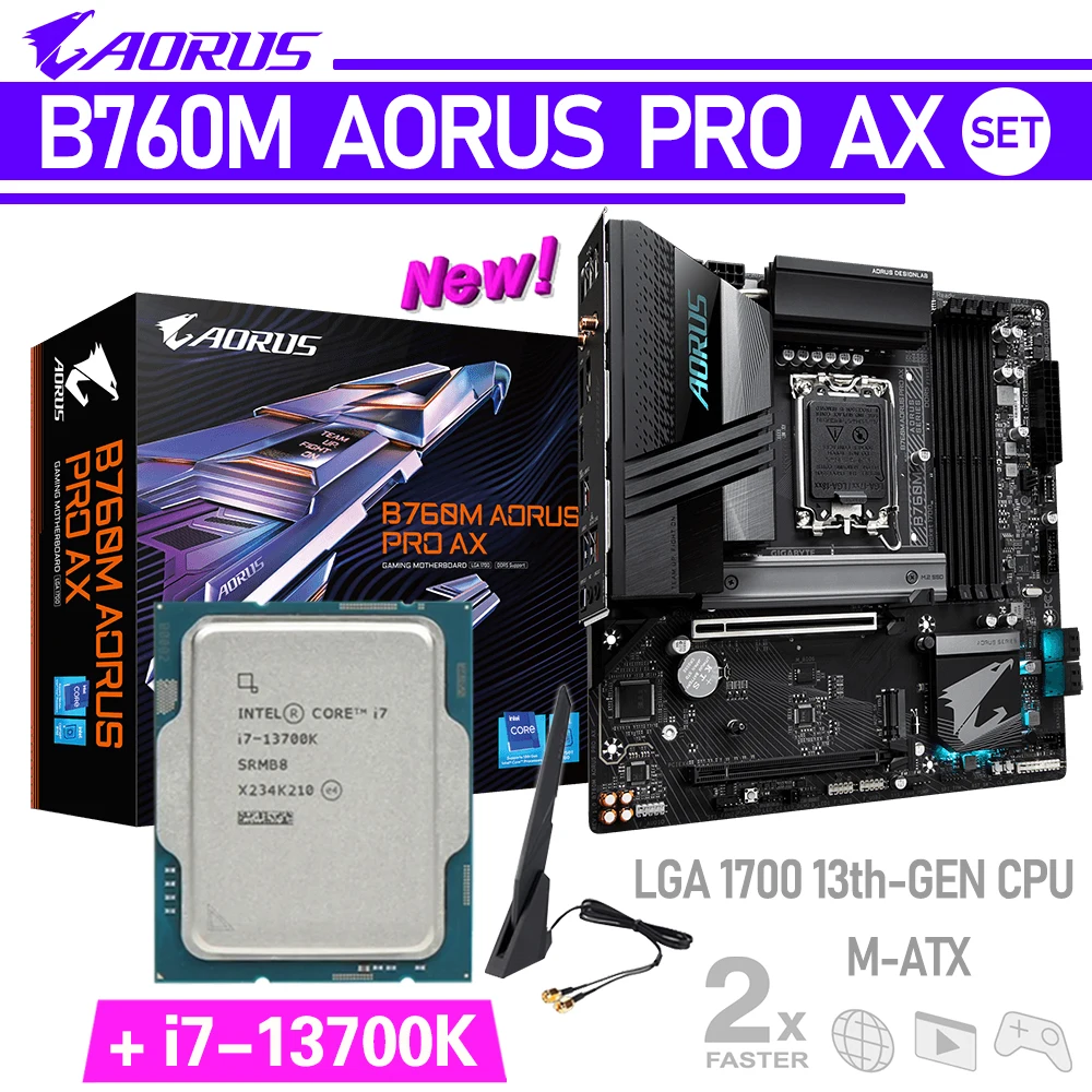 

LGA 1700 Gigabyte B760M AORUS PRO AX DDR5 Motherboard With Intel Core i7 13700K i7 Processor CPU Suit PCLE 5.0 M-ATX PC Gaming