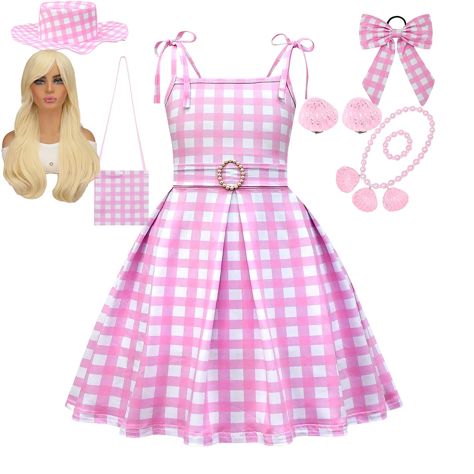 Movie Barbi Dress Kid Girl Pink Plaid Dresses Party 2023 New Halloween Carnival Costume Margot Robbie Cosplay Clothes 2-10Years
Movie Barbi Dress Kid Girl Pink Plaid Dresses Party 2023 New Halloween Carnival Costume Margot Robbie Cosplay Clothes 2-10Years