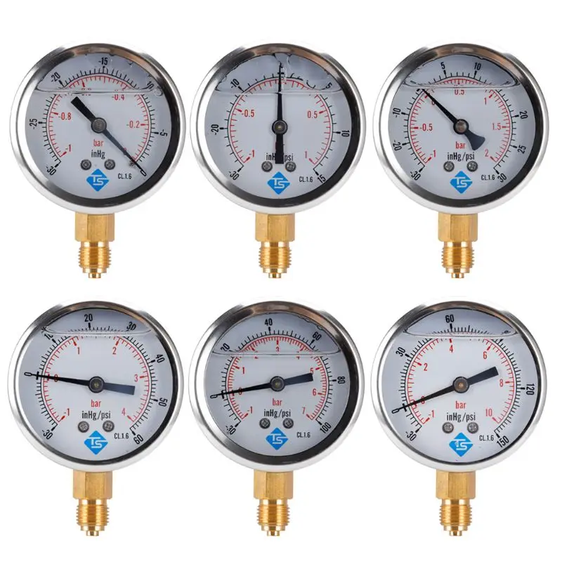 1/4 BSPT Bottom Compound Pressure Vacuum Gauge Glycerine Filled 68mm -1/+10 Bar & -30-150inhg/psi Metal for shell DropShipping
1/4 BSPT Bottom Compound Pressure Vacuum Gauge Glycerine Filled 68mm -1/+10 Bar & -30-150inhg/psi Metal for shell DropShipping