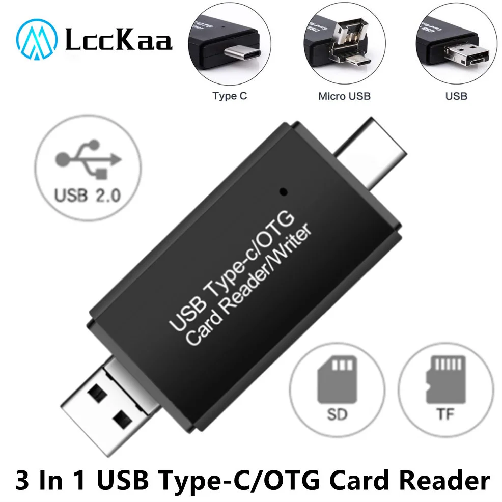 

3 In 1 Type C OTG Card Reader SD Card Reader USB 2.0 TF/Mirco SD Smart Memory Card Reader USB C Flash Drive Cardreader Adapter